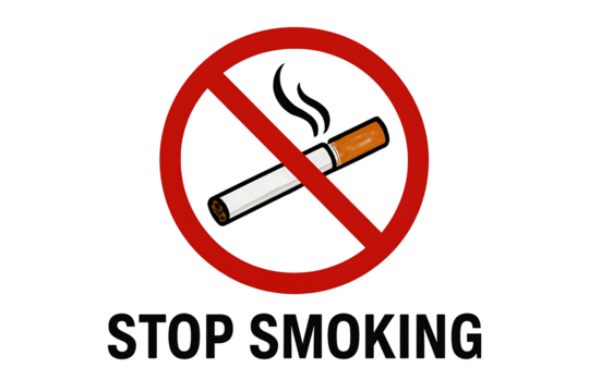 Stop smoking sign with crossed out cigarette, anti smoking campaign, health warning, quit smoking awareness symbol Isolated on transparent background