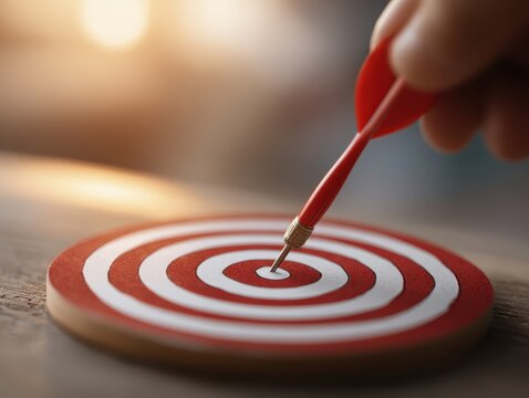 Concept of business strategy and future sustainable business finance action plan. Hand touch target board for creative and set up business objective target and success and business goals concept