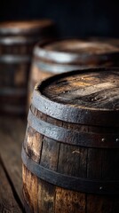 Fototapeta premium Rustic wooden barrels display craftsmanship