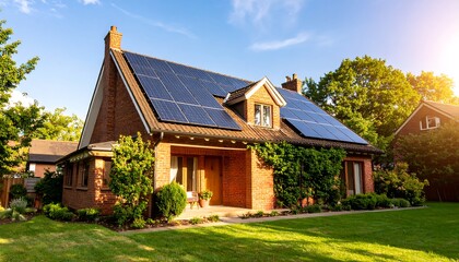 Residential home with solar panels on the roof.