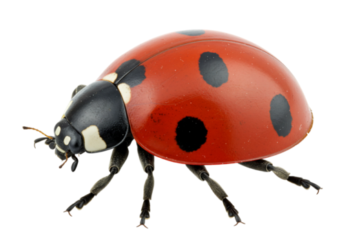 Ladybug macro photography red insect with black spots close up view isolated on transparent background
