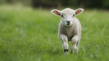 Obraz premium Cute lamb in a grassy field