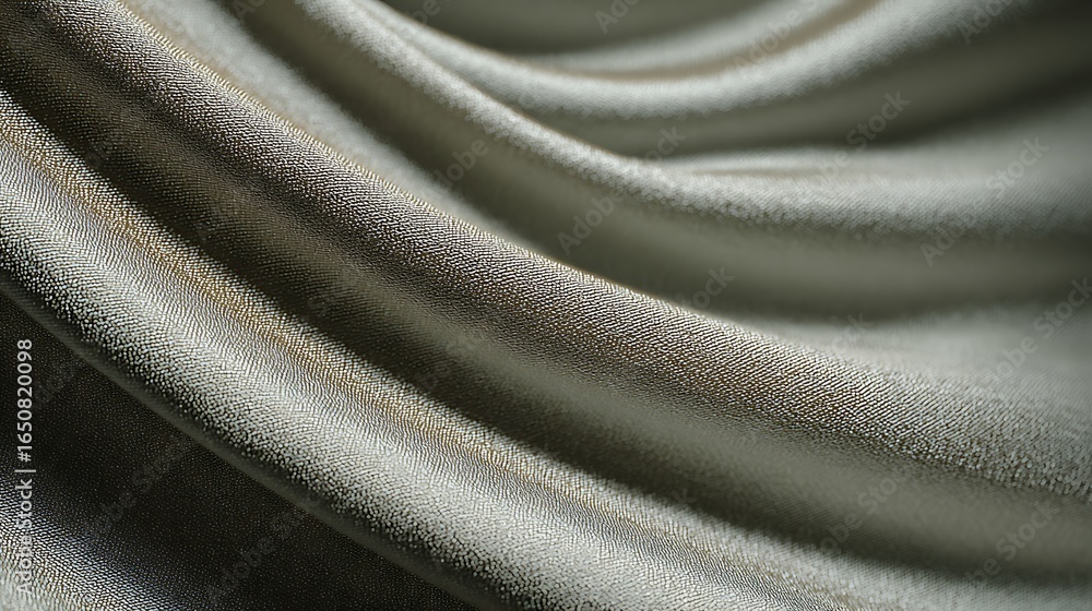 Poster close up of draped fabric with a subtle sheen showing folds and texture in a neutral light color ton