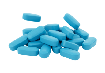 Light blue oblong pills on transparent background medical healthcare pharmaceutical image
