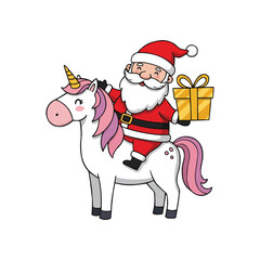 Santa Claus Riding a Unicorn with a Gift - Christmas Fantasy