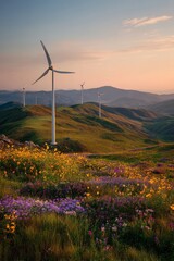 Sunset Hills Turbines Wildflowers