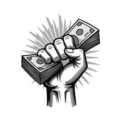 Hand Clenched Fist Holding Stack of Cash - Financial Power Concept