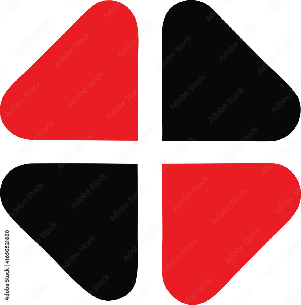 Poster abstract geometric design featuring four quadrants with contrasting red and black colors creating a 