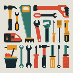  Hand Tools and Workshop Equipment Icons &ndash; Flat 2D Vector Illustration Set