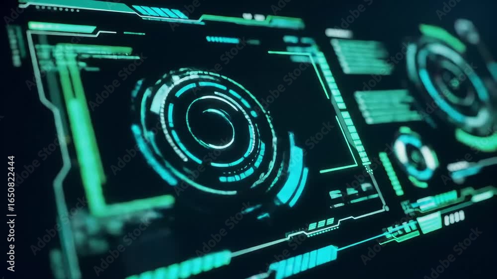 Aufkleber futuristic hud display; digital data streams, dark background. tech website use