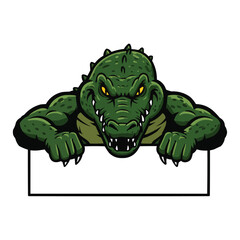 Muscular Alligator Mascot Holding Sign