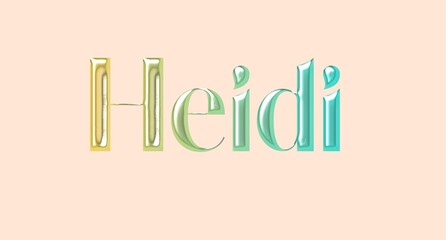 Heidi name. European Name illustration. Colorful gradient graphic vector typography with removable background. 3D Separate european name.