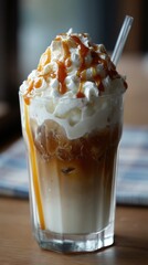Iced dessert drink with caramel and cream