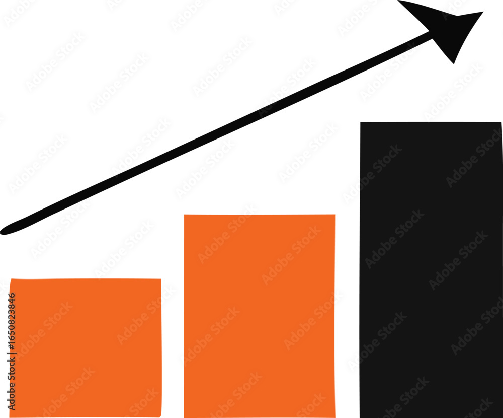 Poster visualizing upward growth and progress with a simple bar chart and ascending arrow symbolizing succe