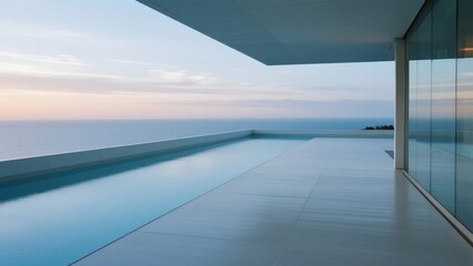 Fototapeta premium Modern Infinity Pool Overlooking the Ocean at Sunset