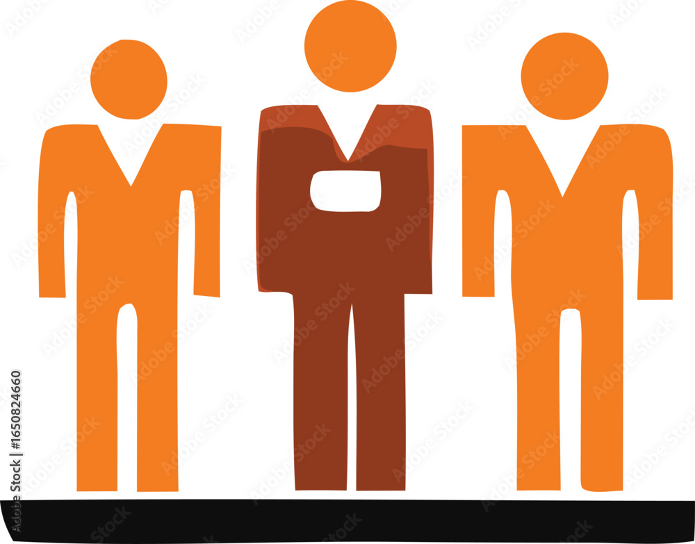 Poster three stylized figures standing together one in the center with a different color representing diver