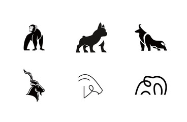 Vector Animal Icon Set Featuring Monkey, Dog, Bull, and Goat