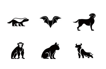 Diverse Animal Silhouettes on White Background