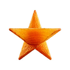 Star made from stacked golden potato chips, crisp and textured, floating on a white background with a soft shadow, playful and appetizing.