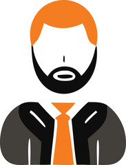 Stylized illustration of a professional man wearing a suit and tie with a beard and orange hair