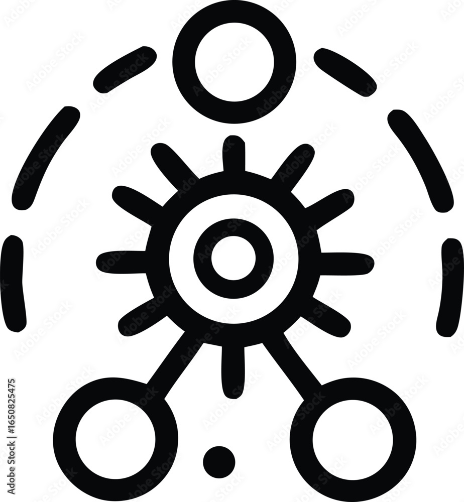Poster abstract icon representing a central hub connected to multiple outlying nodes in a networked system