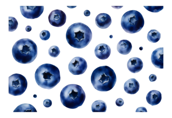 Blueberry Close-Up, Glossy Blue on Transparent Background, Watercolor Illustration for Web Design