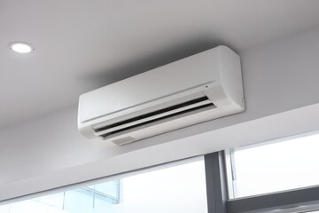 Modern air conditioning unit mounted on the wall, providing efficient cooling for indoor spaces.