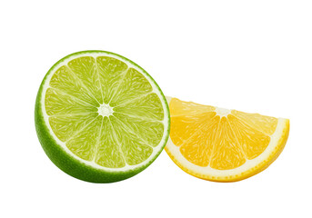 Lime and lemon slices vibrant citrus fruits on transparent background