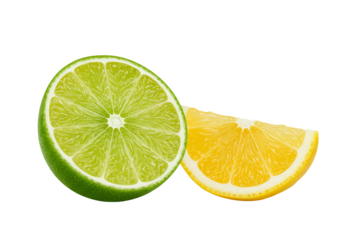 Lime and lemon slices vibrant citrus fruits on transparent background