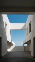 Obraz premium Modern white architectural structure with open sky and geometric design