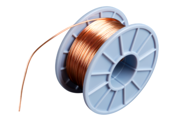 Copper Wire Spool with Transparent Background, 3D Realism Design Element