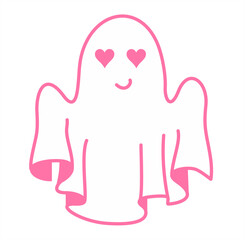 Cute Halloween ghost in love. Cute cartoon spooky character. Happy Halloween. Flat cartoon style