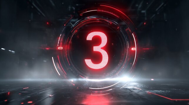 Red Digital Countdown Timer 3 with Futuristic HUD.