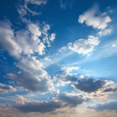 Fototapeta premium A vibrant blue sky filled with fluffy white clouds, creating a sense of peace and tranquility