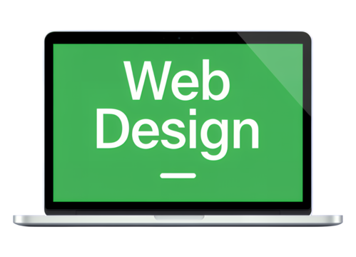 Green Laptop Screen with "Web Design" Text, Transparent Background, Modern Digital Asset - Powered by Adobe