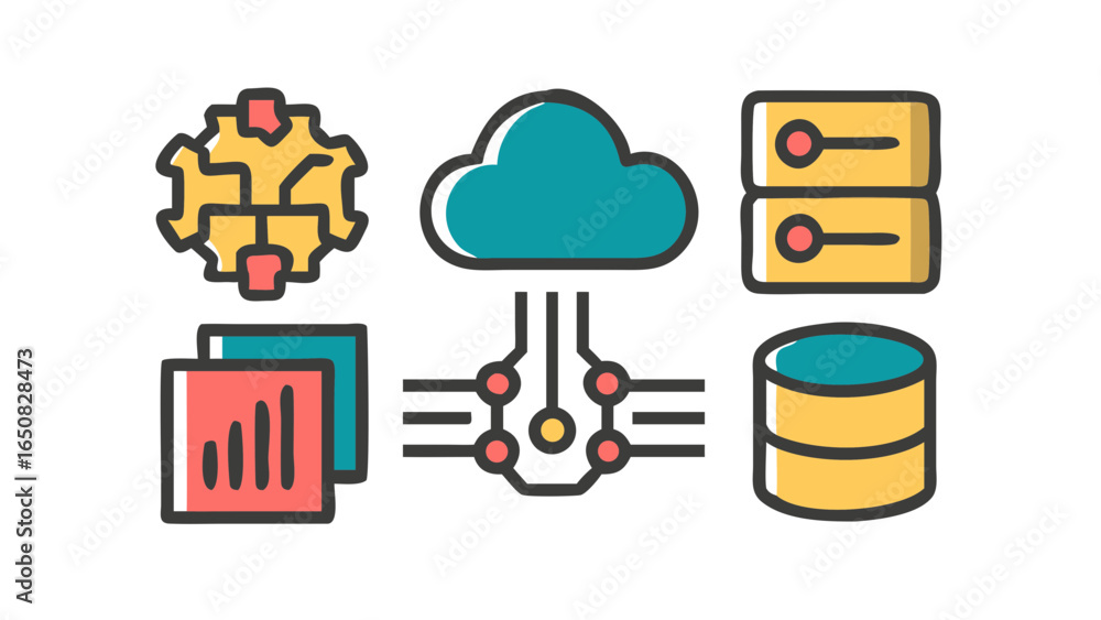 Aufkleber colorful technology icons illustrating key concepts of cloud computing, data storage, networking, se