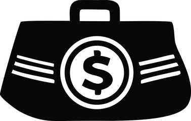 Stylized black briefcase icon featuring a prominent white dollar sign emblem symbolizing wealth and financial success