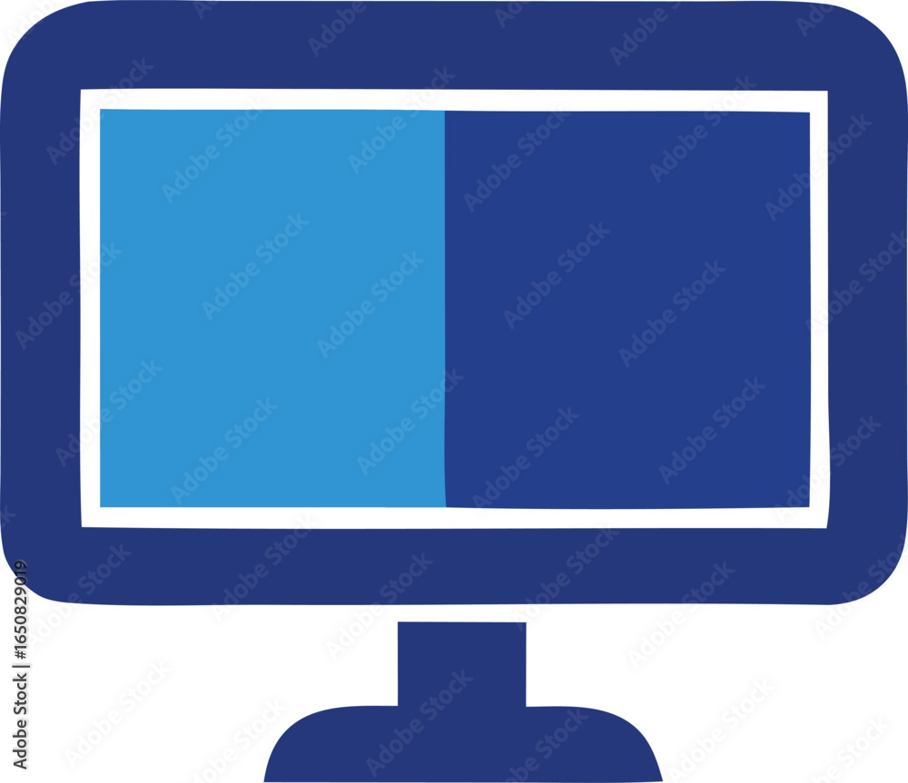 Poster modern flat design icon representing a computer monitor with a split screen display in shades of blu