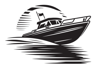 speed boat logo silhouette vector, sleek speedboat vector silhouette illustration, motorboat vector silhouette logo, boat yacht speeding logo silhouettes vector on white background