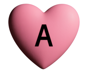 Pink Heart Shape with Black Letter A, Glossy 3D Realism Design Element on Transparent Background