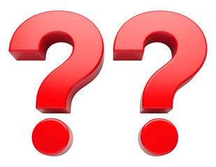 Red Glossy Question Marks on Transparent Background, 3D Realism Design Element