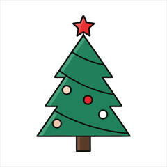 Fototapeta premium Festive Christmas Tree Illustration with Ornaments and Star Holiday Season Decoration
