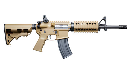 Tan Tactical Rifle, 3D Realism Design Element with Transparent Background