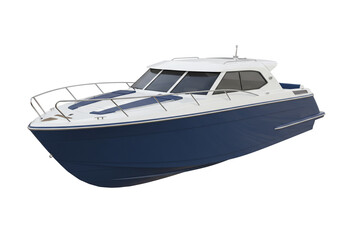 Modern motorboat design water transportation vehicle luxury cruise vessel isolated studio shot