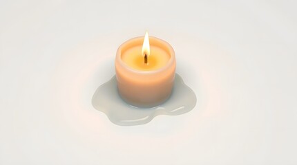 Warm glowing candle with melted wax pool creates tranquil ambiance perfect for relaxation and mindfulness themes
