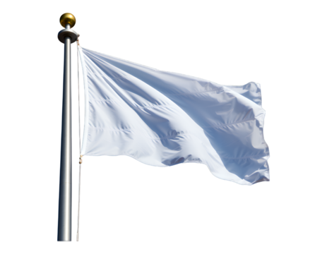 White Flag Waving in Wind, Silver Pole with Golden Tip, Transparent Background, 3D Realism Asset