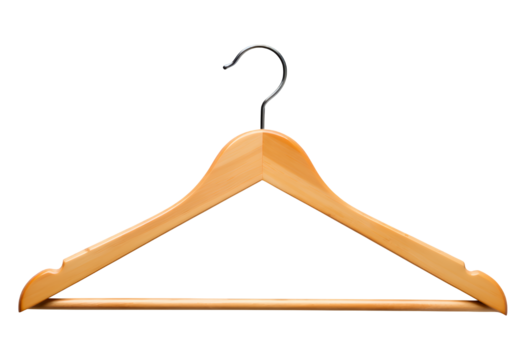 Wooden Clothes Hanger with Transparent Background, Glossy Brown Minimalist Design Element