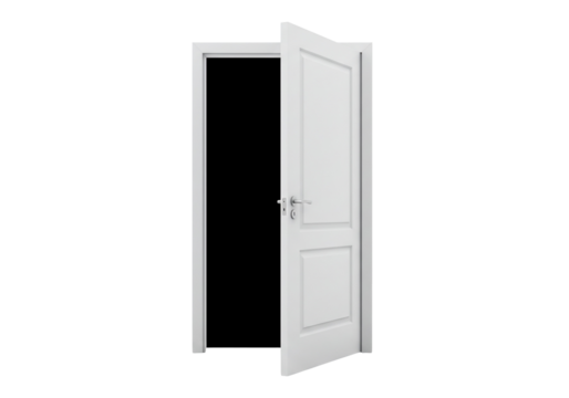 Open white door on transparent background