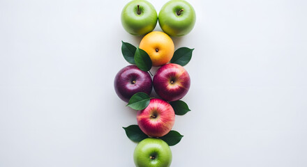 Assortment of Fresh Apples and a Peach on White Background