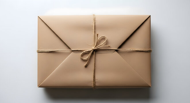 Brown Paper Wrapped Package Tied with Twine Keywords: package, parcel, gift, present, wrapped